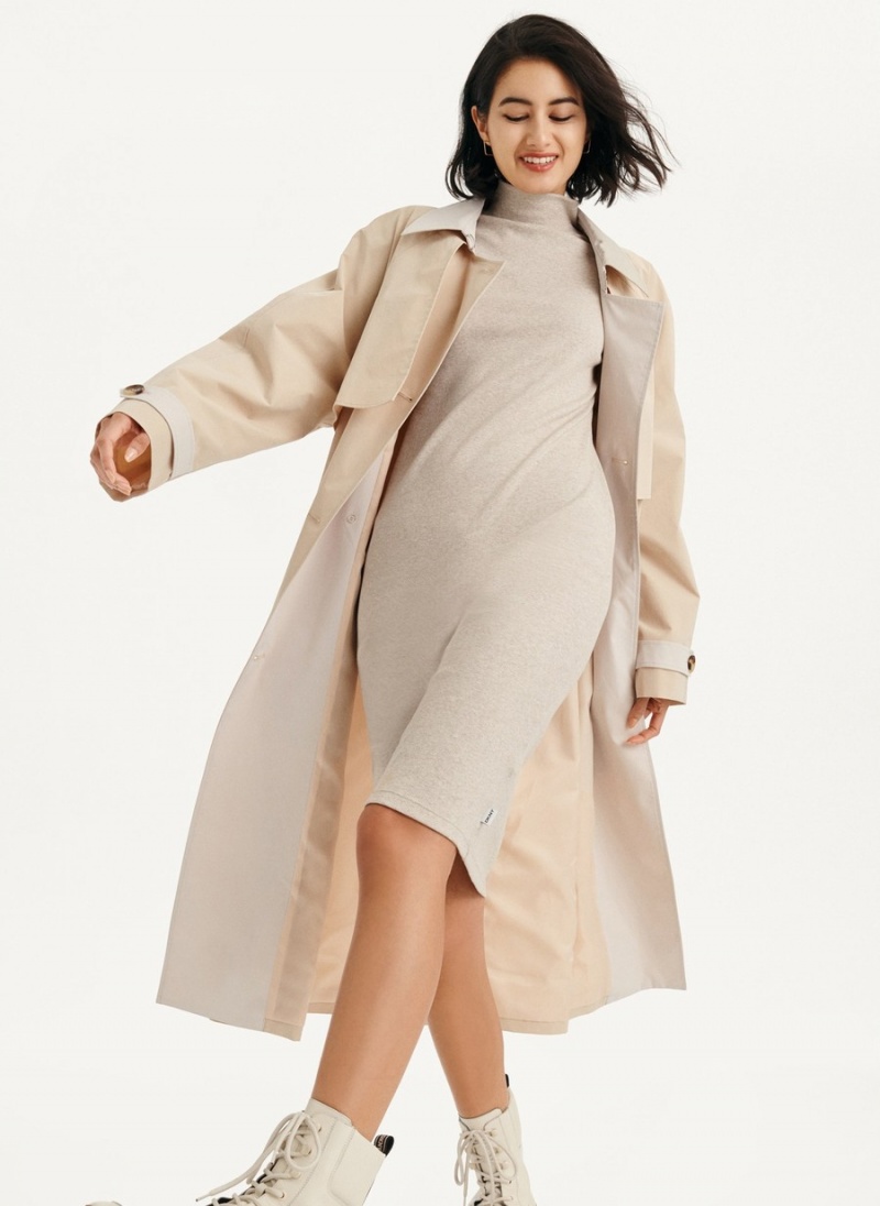 Women's Dkny Colorblocked Crinkle Trench Coat Beige | P6493259