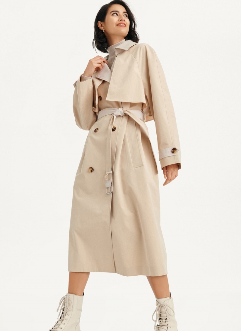Women's Dkny Colorblocked Crinkle Trench Coat Beige | P6493259
