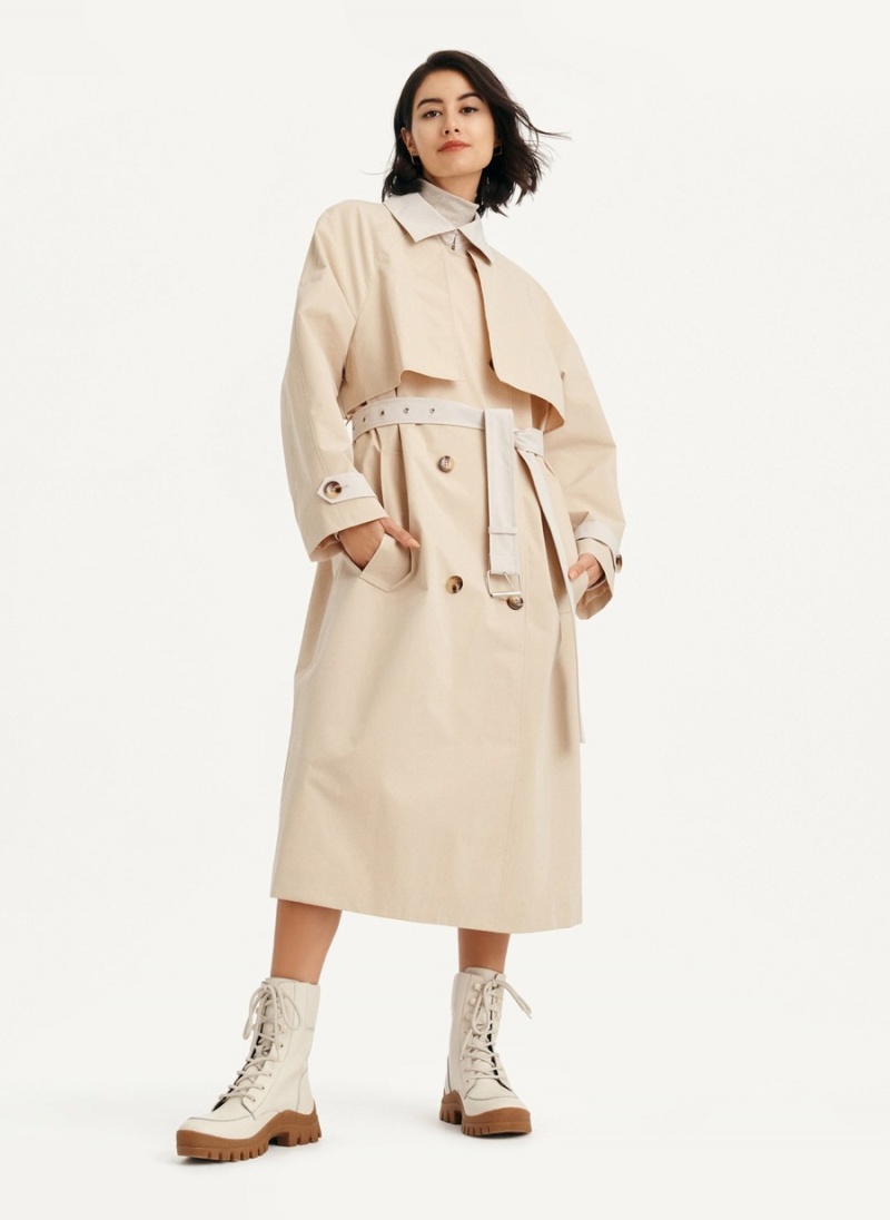 Women\'s Dkny Colorblocked Crinkle Trench Coat Beige | P6493259