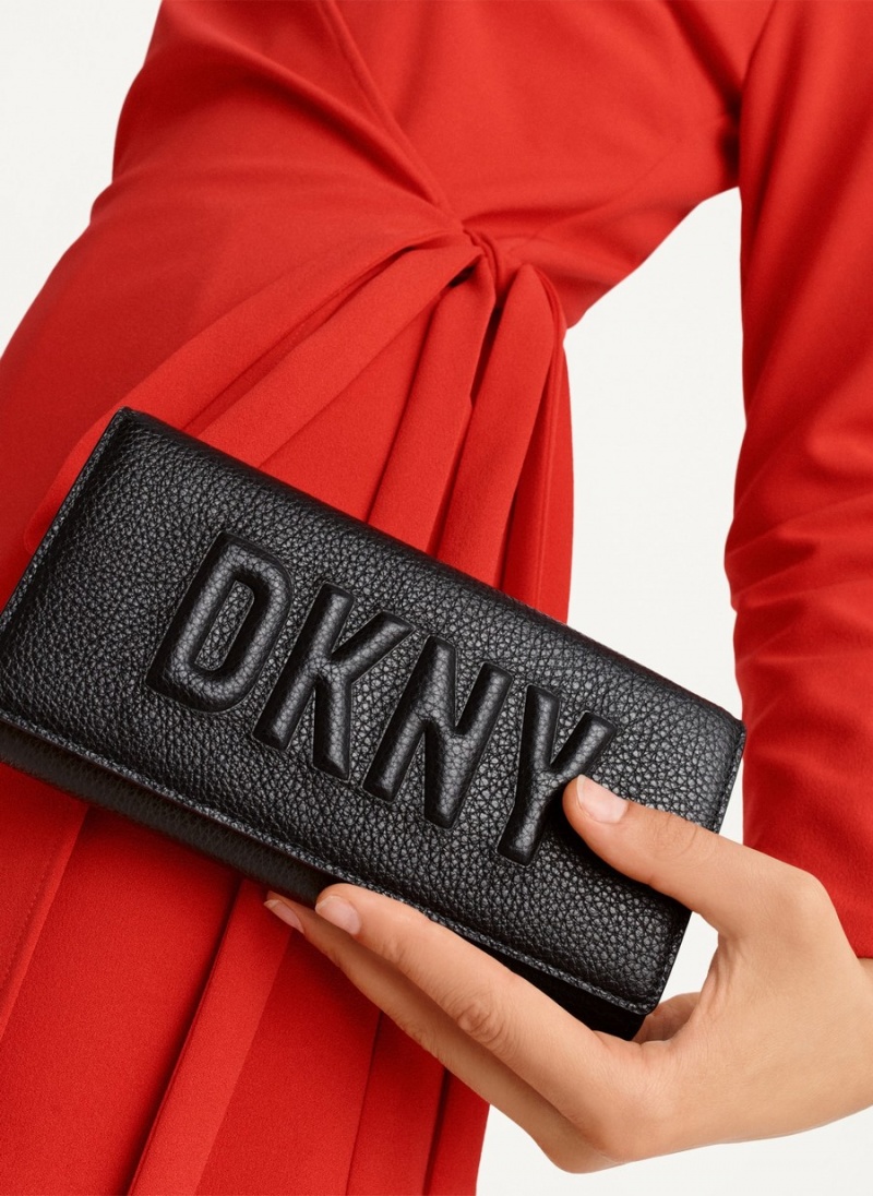 Women's Dkny Continental Raised Logo Wallets Black | I9332070