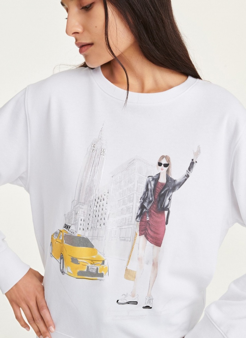 Women's Dkny Conversational Graphic Sweatshirts White | K9509560