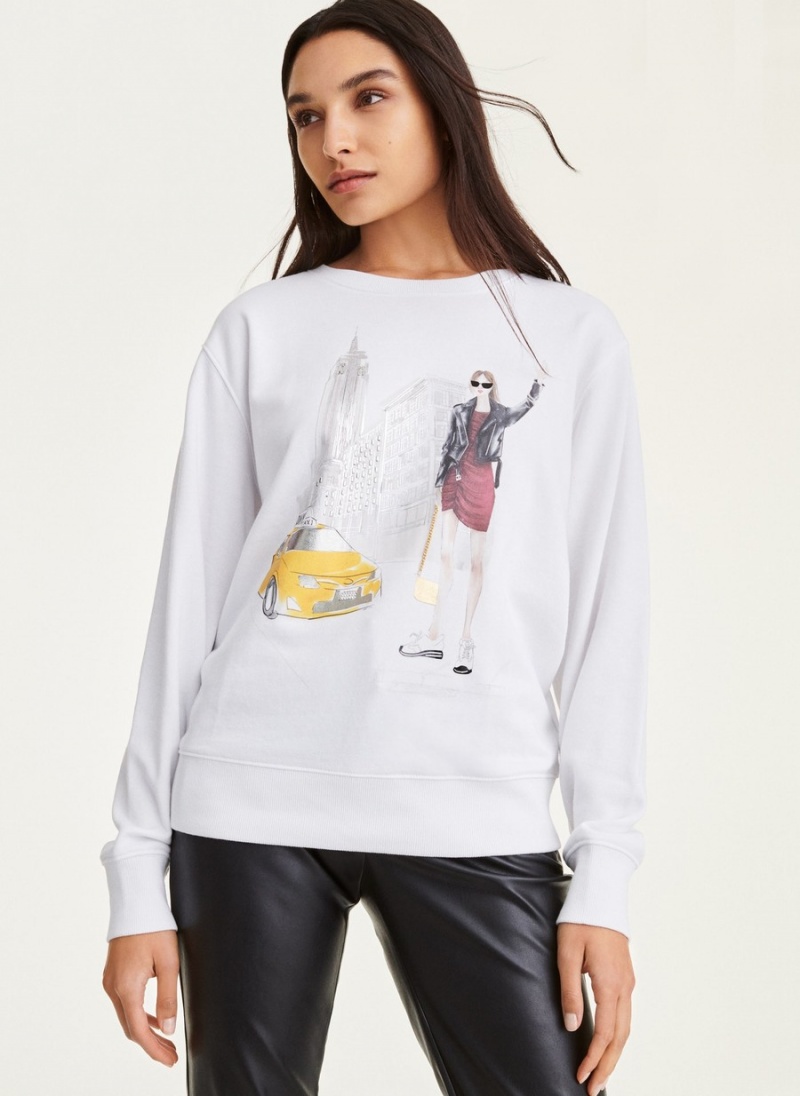 Women's Dkny Conversational Graphic Sweatshirts White | K9509560