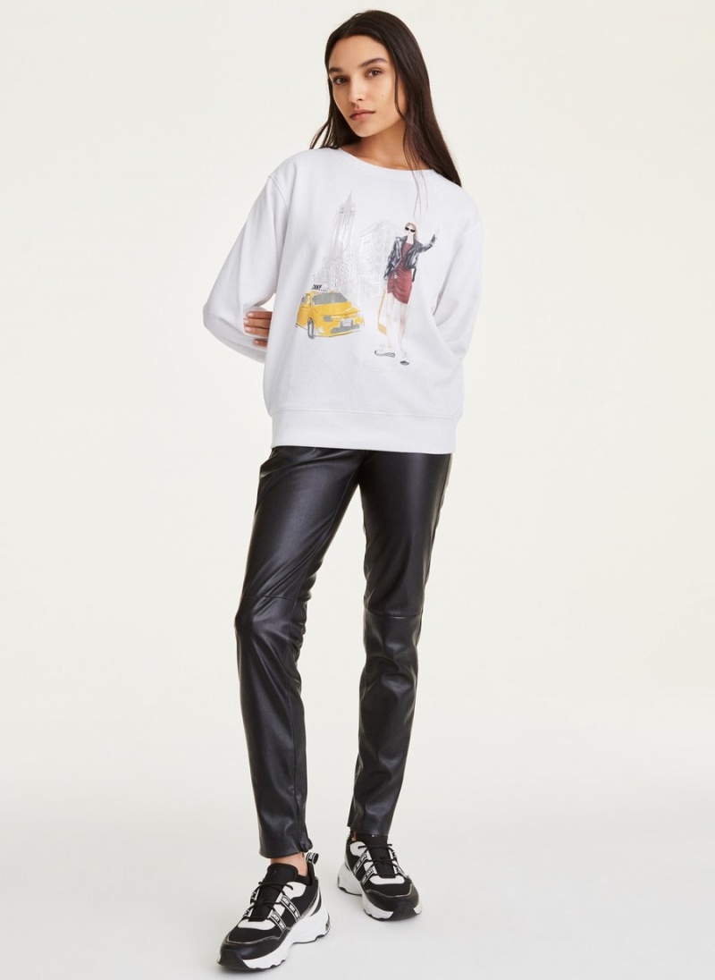 Women\'s Dkny Conversational Graphic Sweatshirts White | K9509560