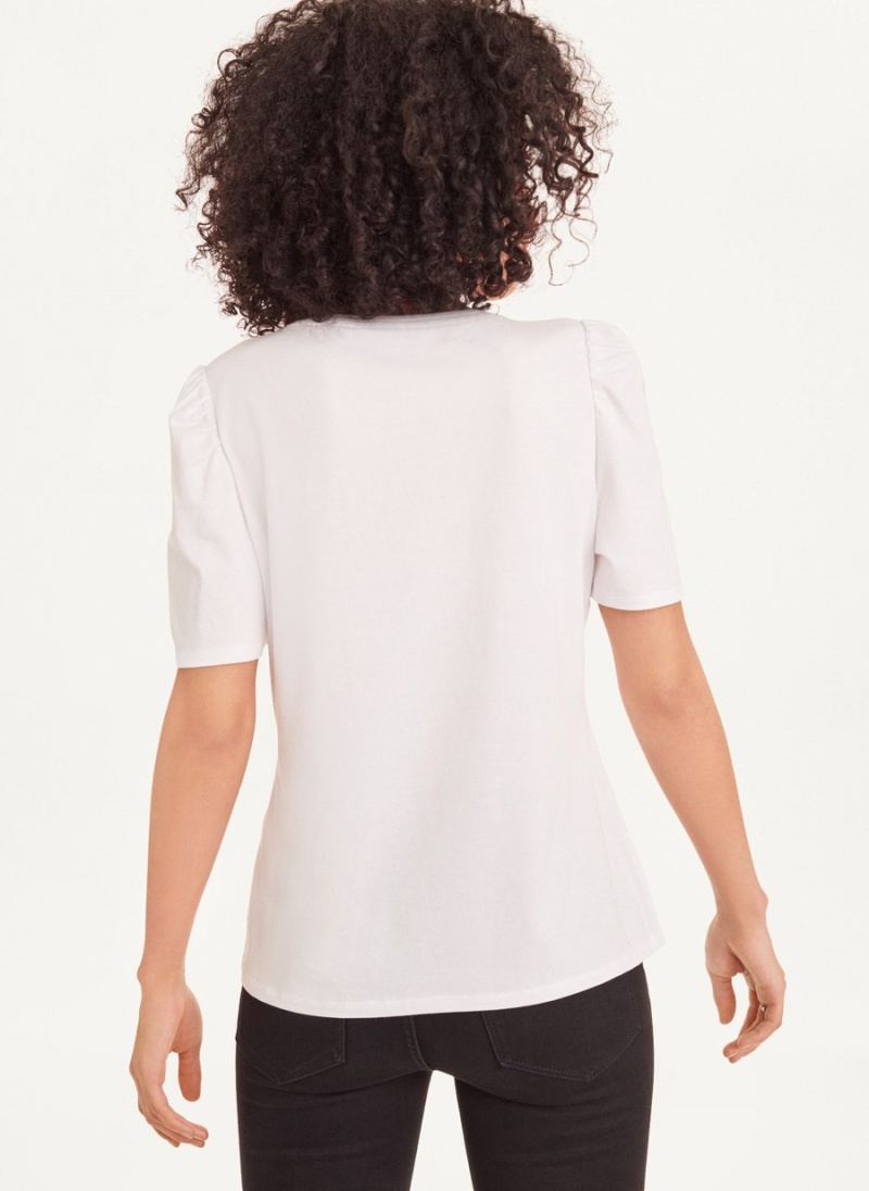 Women's Dkny Conversational Puff Sleeve T Shirts White | V6904349