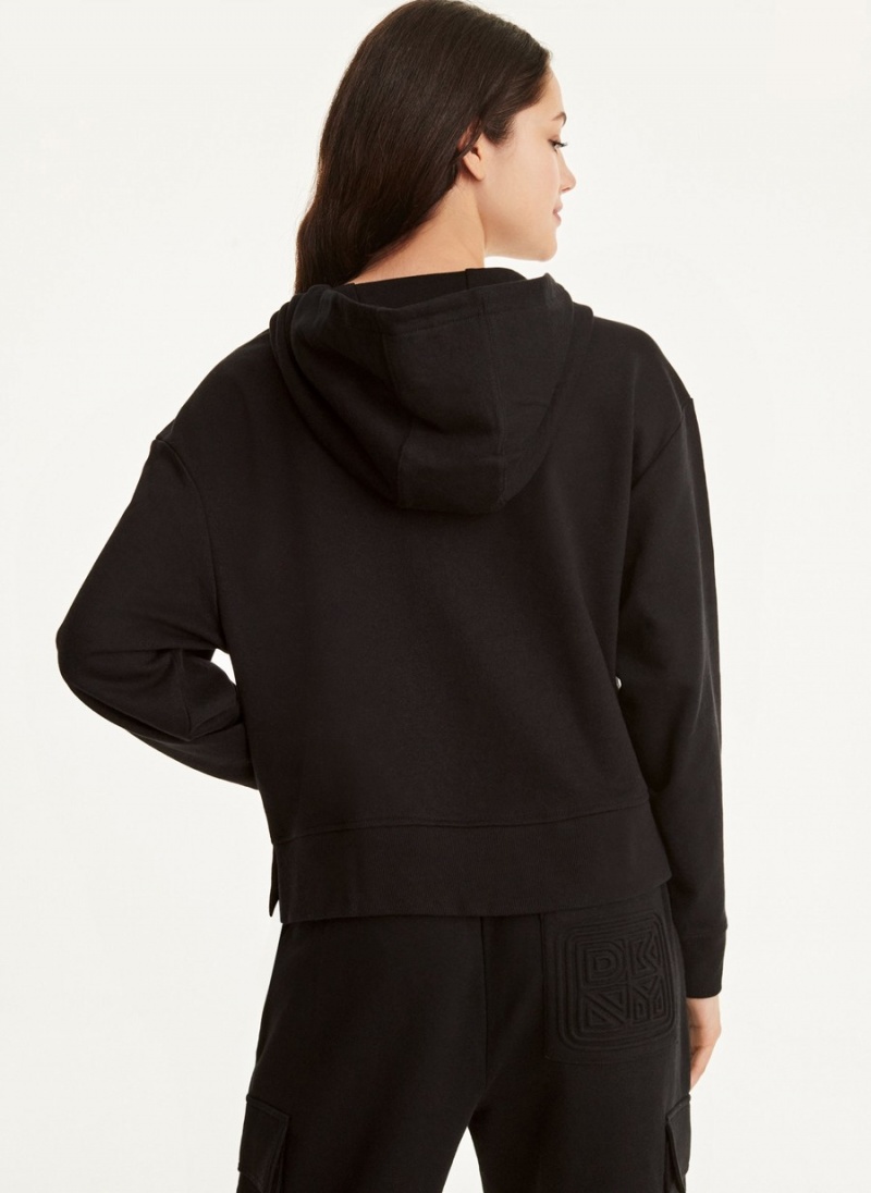 Women's Dkny Cotton French Terry with Bag Kangaroo Pocket Hoodie Black | C3304646