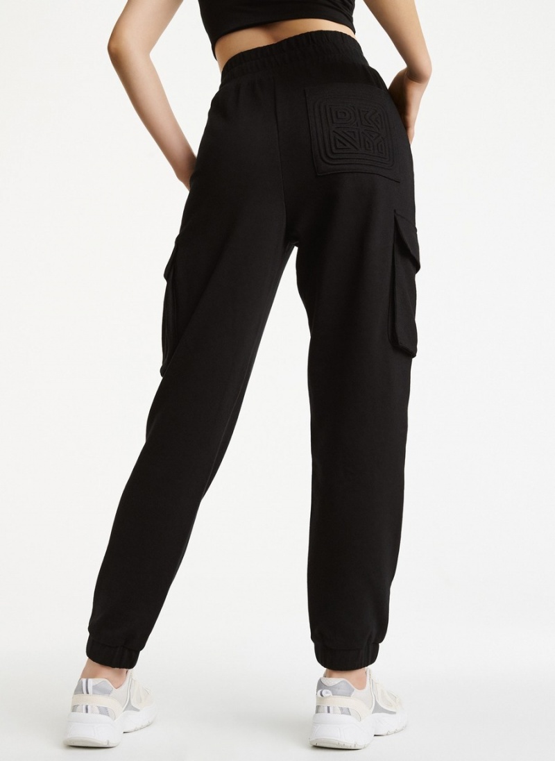 Women's Dkny Cotton Jersey Cargo With Logo Embossing Jogger Black | F1855206