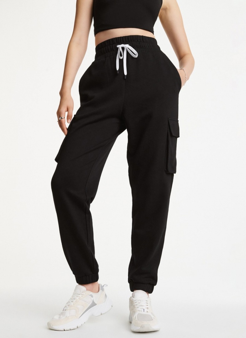 Women's Dkny Cotton Jersey Cargo With Logo Embossing Jogger Black | F1855206