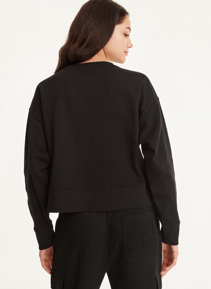 Women's Dkny Cotton Jersey Crew With Logo Embossing Sweaters Black | F1635847