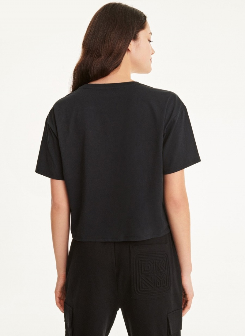 Women's Dkny Cotton Jersey Top With Logo Embossing T Shirts Black | S8429531