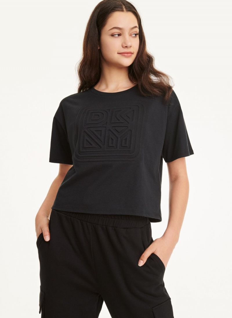 Women's Dkny Cotton Jersey Top With Logo Embossing T Shirts Black | S8429531