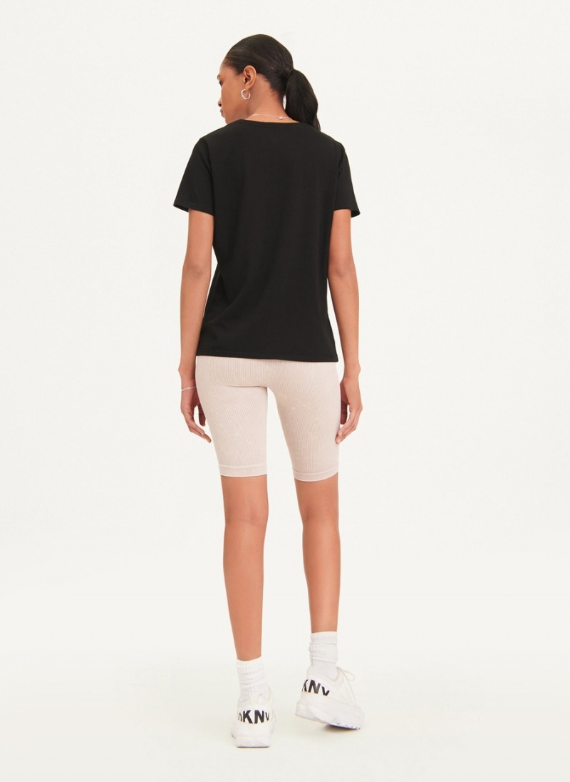 Women's Dkny Crinkle Foil Spec Logo T Shirts Black | F6459461