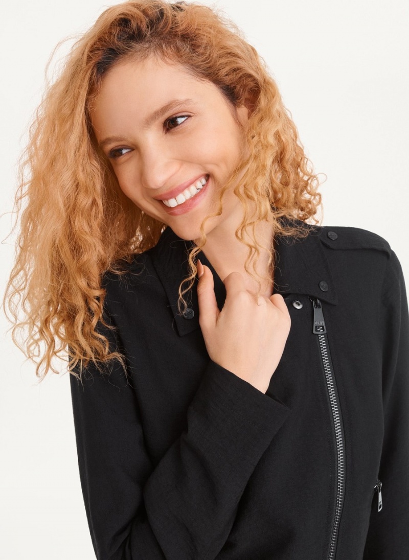 Women's Dkny Crinkle Moto Jackets Black | I8240104