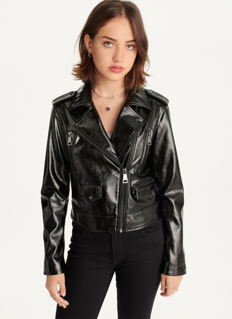 Women's Dkny Crinkle Moto Jackets Black | U8604304