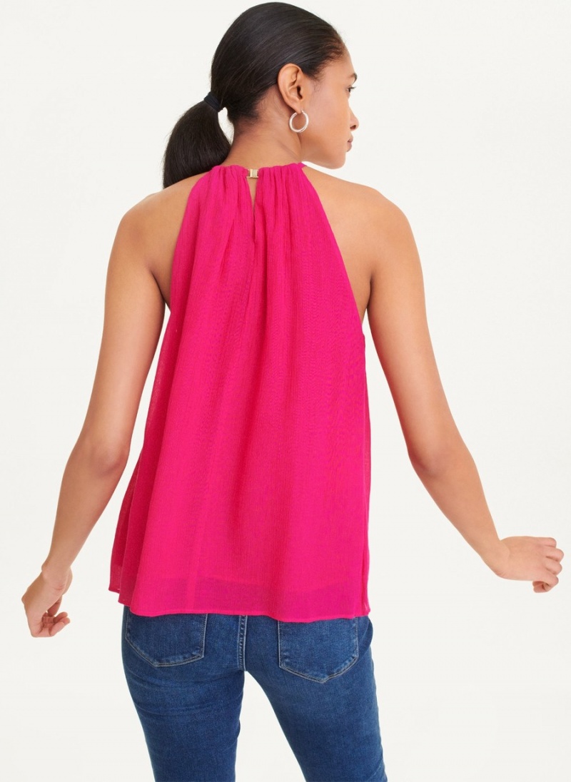 Women's Dkny Crinkle Rayon Crossover Blouse Pink | Q7472976