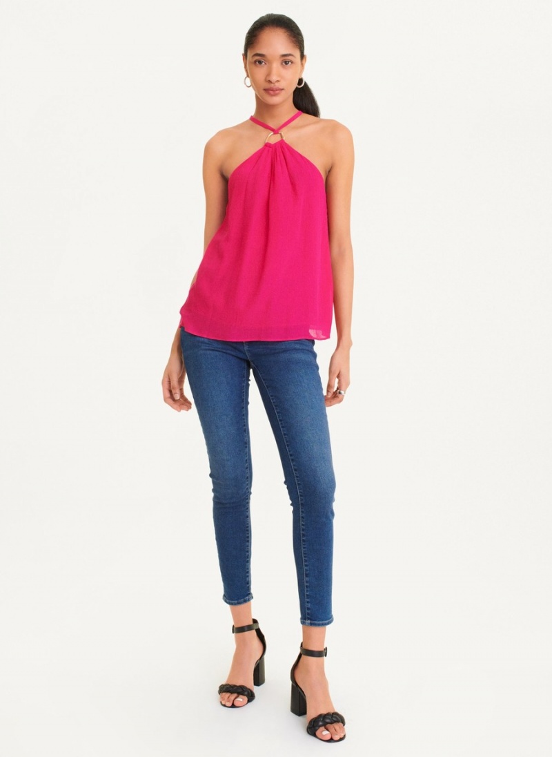 Women\'s Dkny Crinkle Rayon Crossover Blouse Pink | Q7472976
