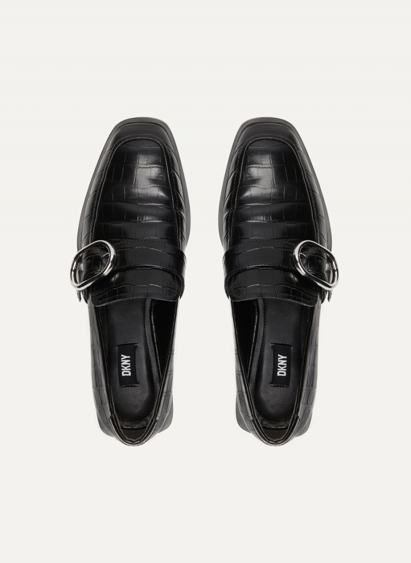 Women's Dkny Croco Buckle Loafers Black | Q8230111