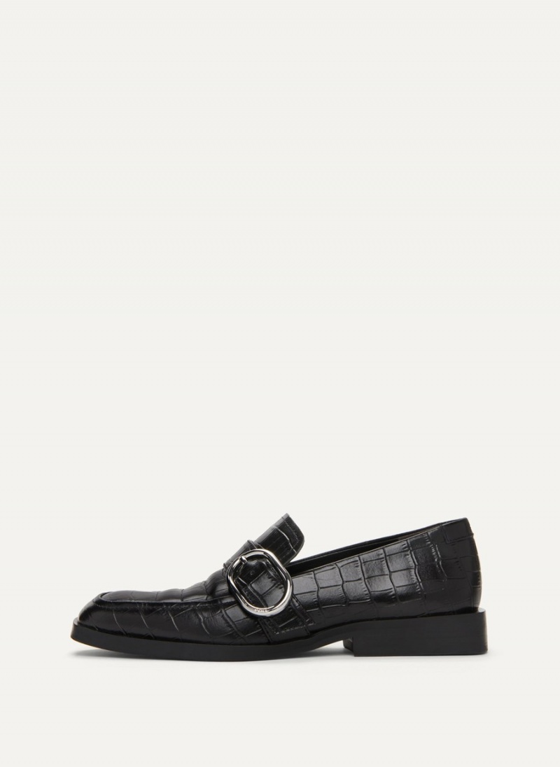 Women\'s Dkny Croco Buckle Loafers Black | Q8230111