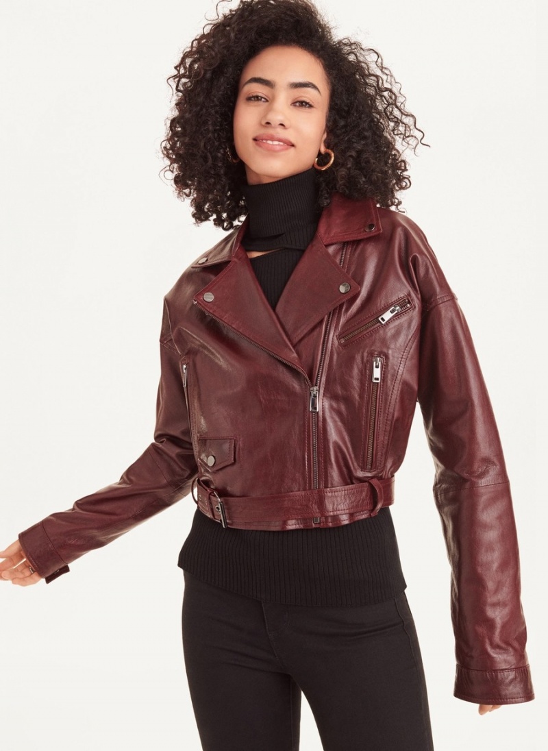 Women\'s Dkny Cropped Biker Jacket Burgundy | U0317255