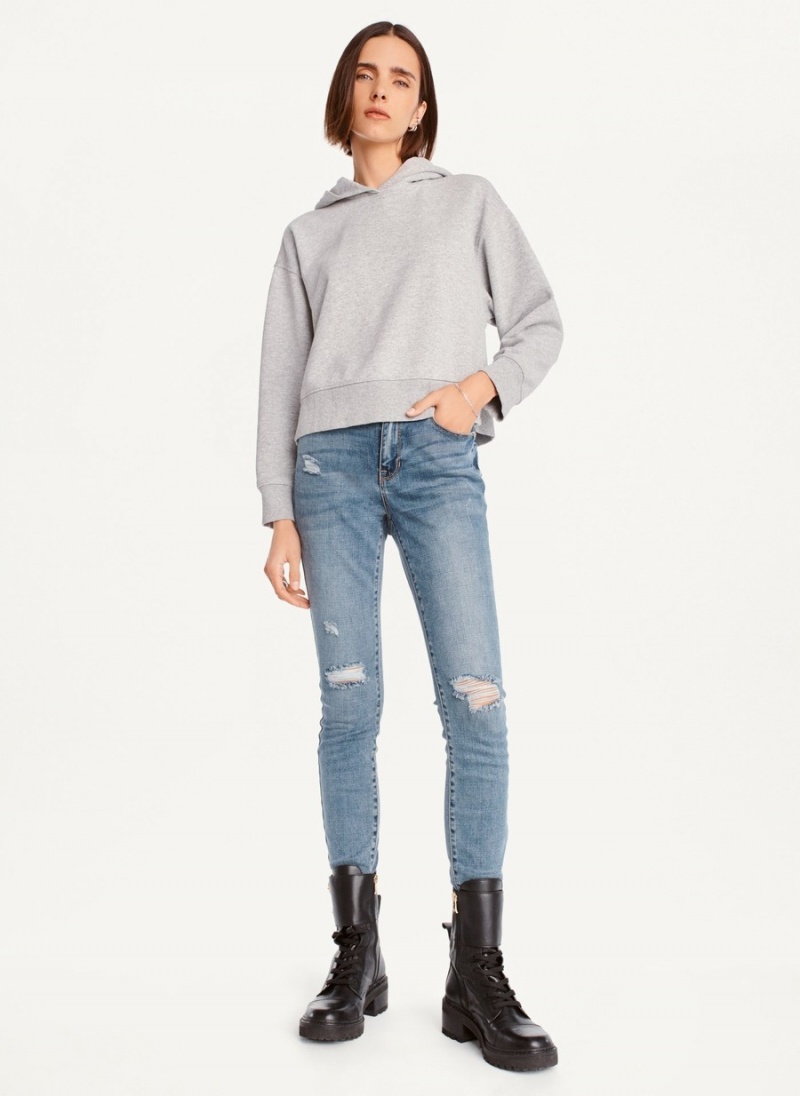 Women\'s Dkny Cropped Boyfriend Hoodie Grey | E4251277