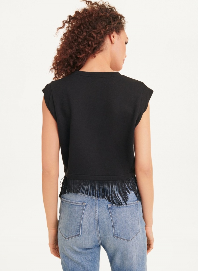 Women's Dkny Cropped Fringe Blouse Black | J8651907