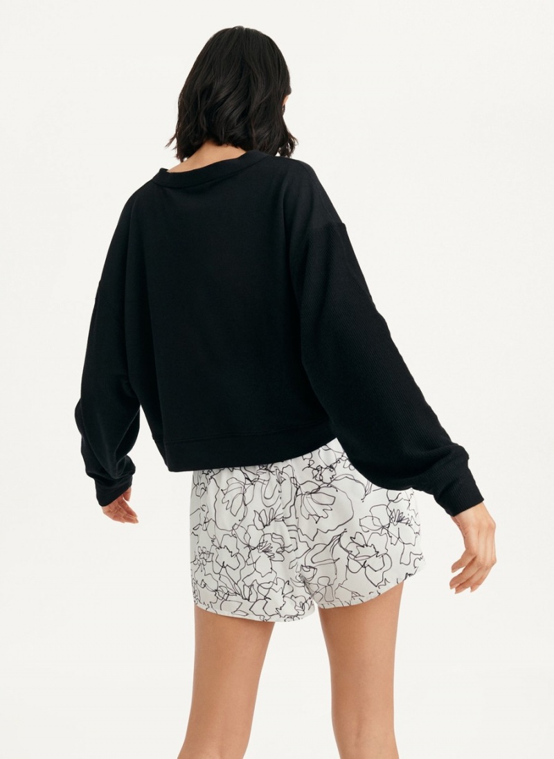 Women's Dkny Cropped Henley Lounge Pullover Black | I9474951