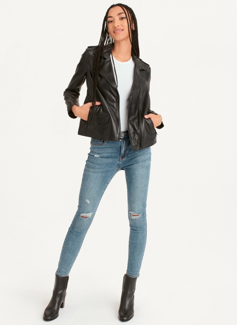 Women's Dkny Cropped Leather Leather Jackets Black | R8006161