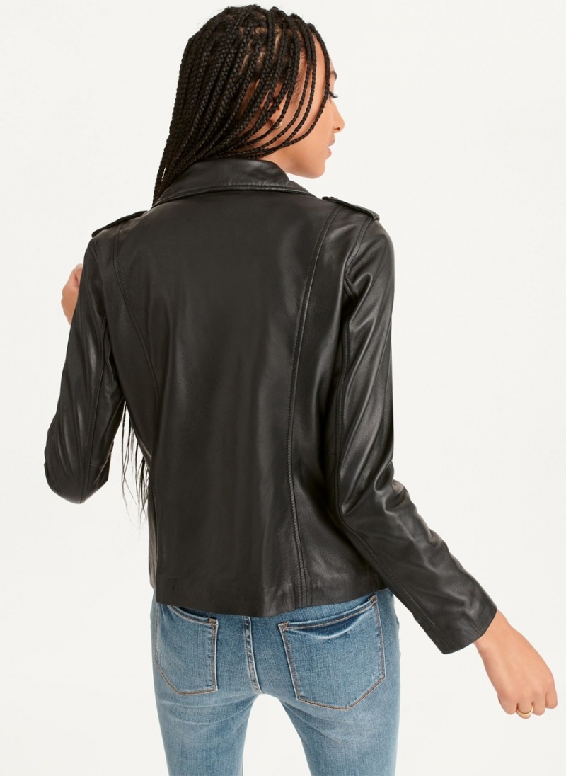 Women's Dkny Cropped Leather Leather Jackets Black | R8006161