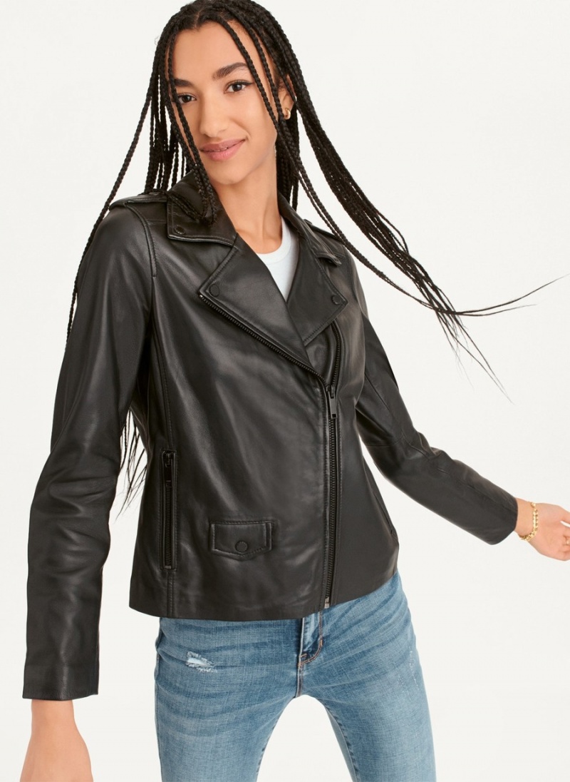 Women\'s Dkny Cropped Leather Leather Jackets Black | R8006161