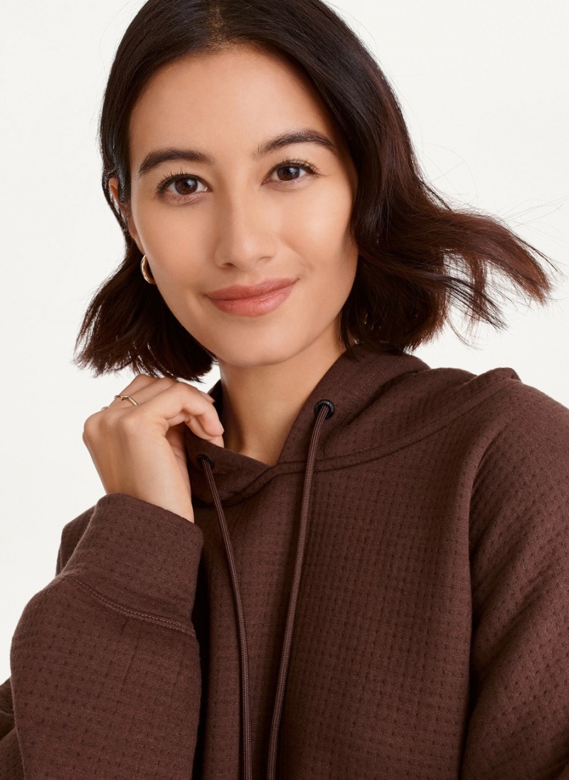 Women's Dkny Cropped Ottoman Knit Hoodie Brown | U1271177
