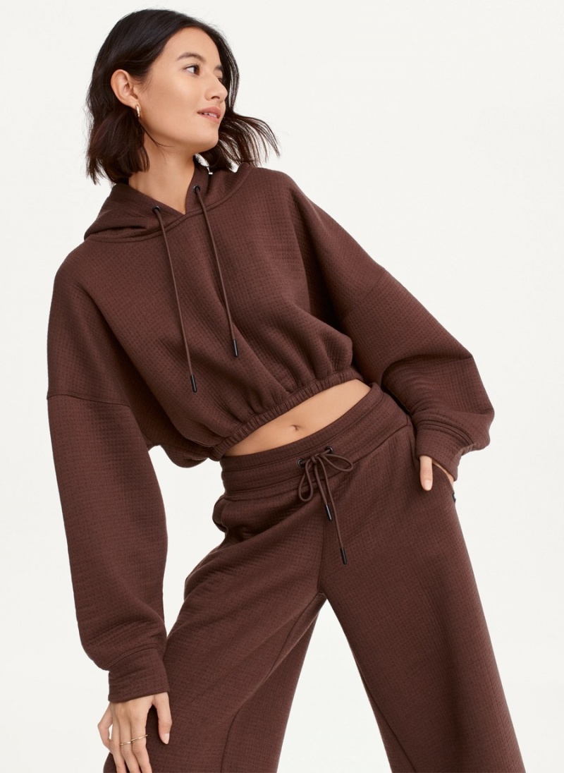 Women's Dkny Cropped Ottoman Knit Hoodie Brown | U1271177