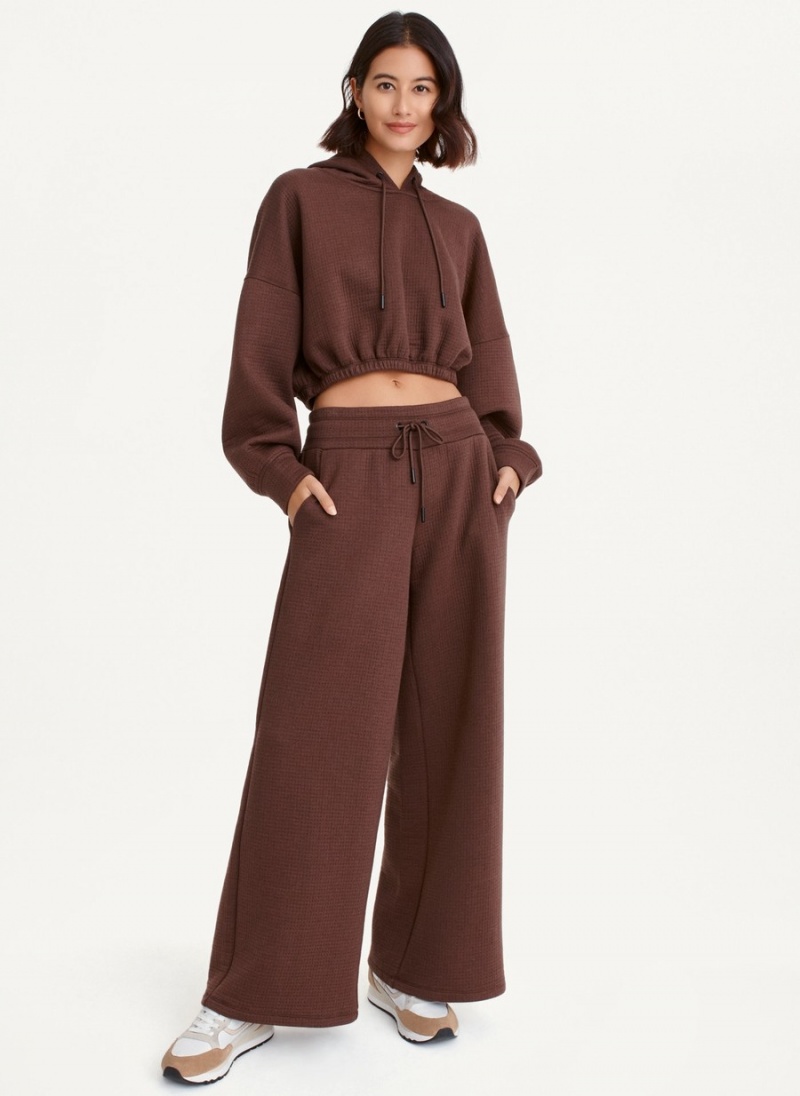 Women\'s Dkny Cropped Ottoman Knit Hoodie Brown | U1271177