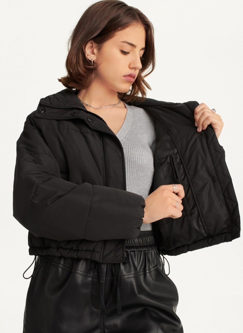 Women's Dkny Cropped Puffer Jacket Black | T6921590