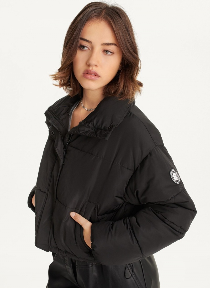 Women's Dkny Cropped Puffer Jacket Black | T6921590