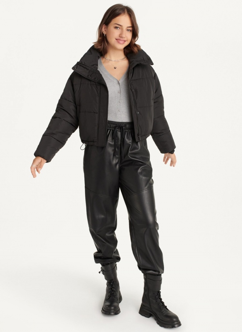 Women\'s Dkny Cropped Puffer Jacket Black | T6921590