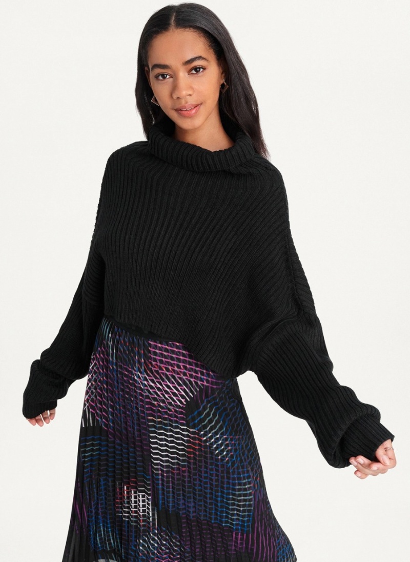 Women's Dkny Cropped Turtleneck Sweaters Black | U2369042