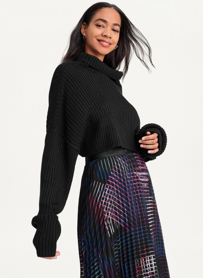 Women's Dkny Cropped Turtleneck Sweaters Black | U2369042
