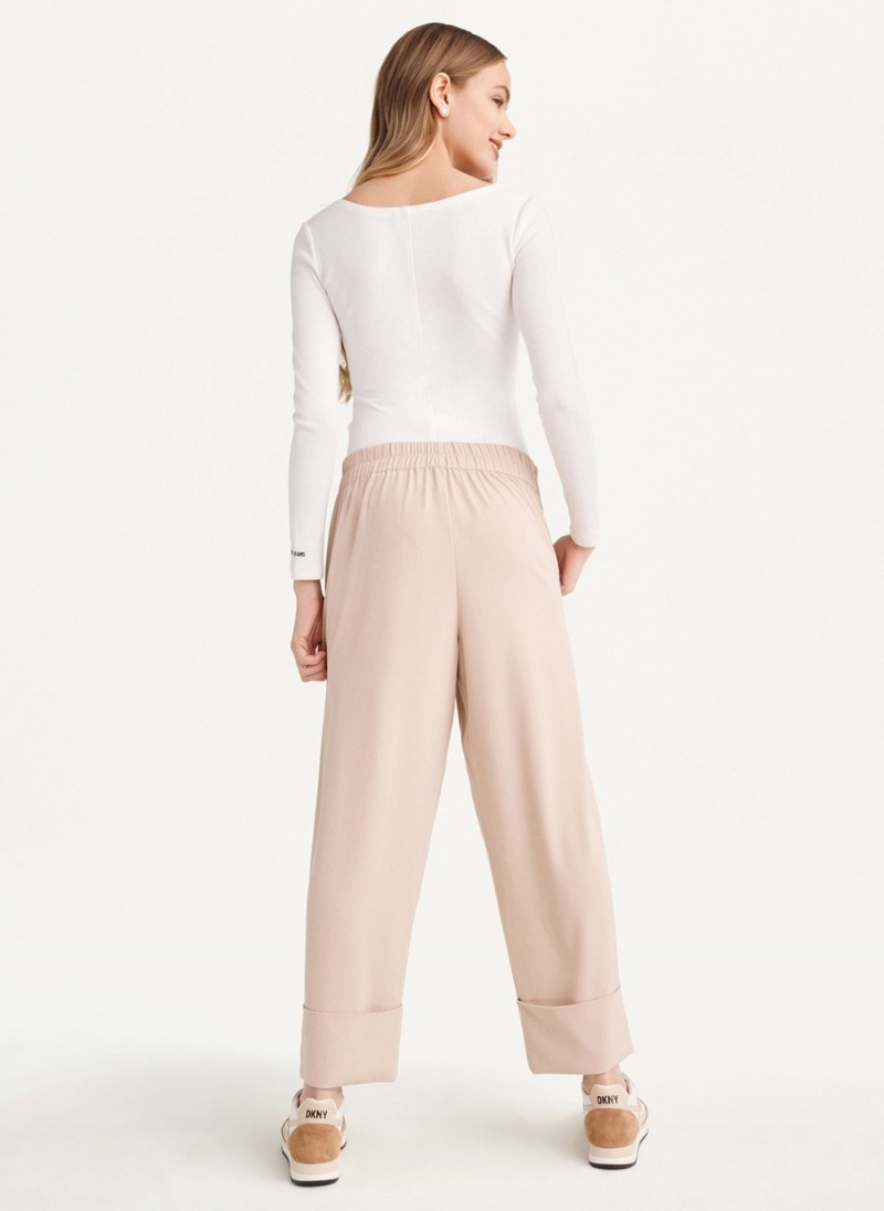 Women's Dkny Cropped Wide Leg Pants Beige | S7532489