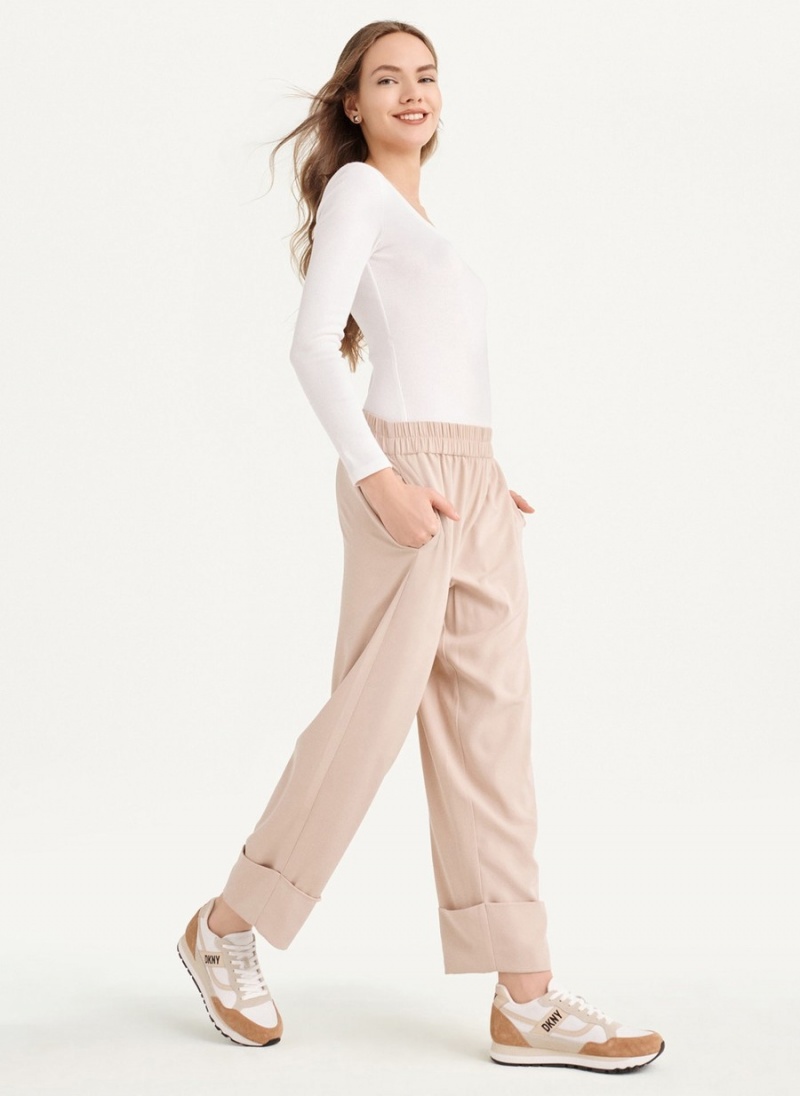 Women\'s Dkny Cropped Wide Leg Pants Beige | S7532489