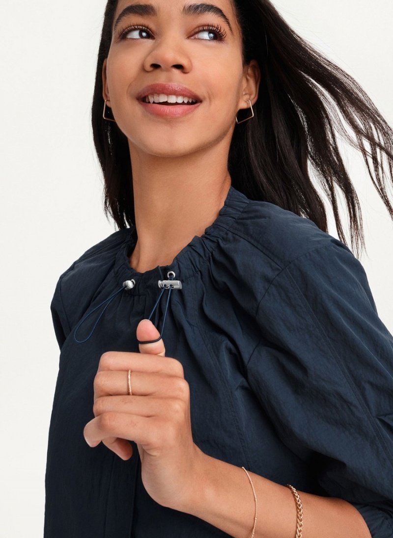 Women's Dkny Cropped With Elastic Collar Jackets Navy | U2427845