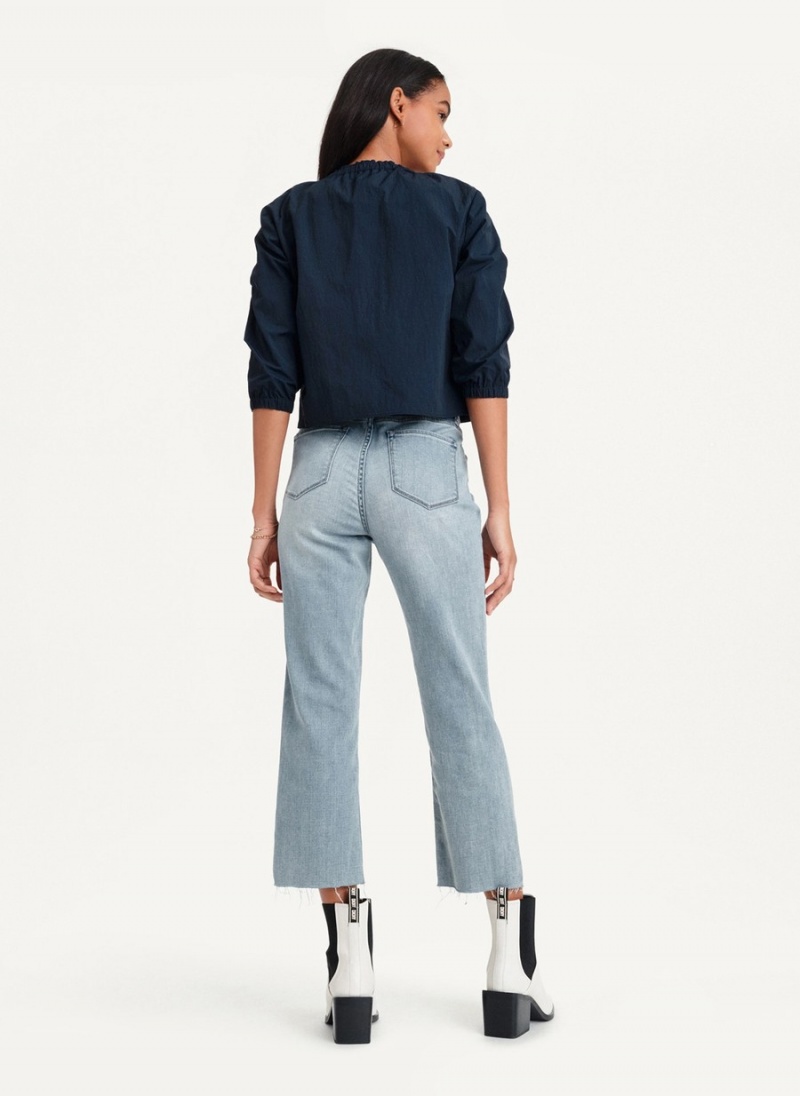 Women's Dkny Cropped With Elastic Collar Jackets Navy | U2427845