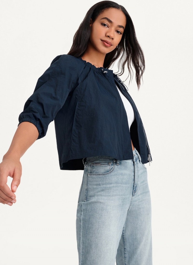 Women's Dkny Cropped With Elastic Collar Jackets Navy | U2427845