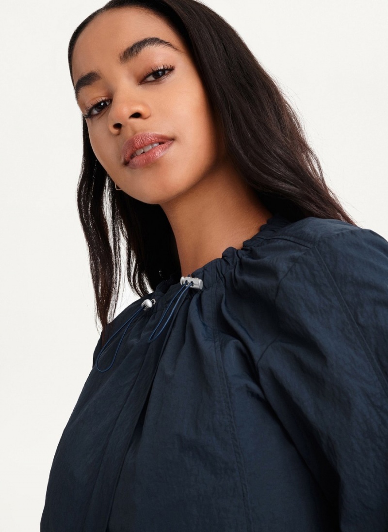 Women's Dkny Cropped With Elastic Collar Jackets Navy | U2427845