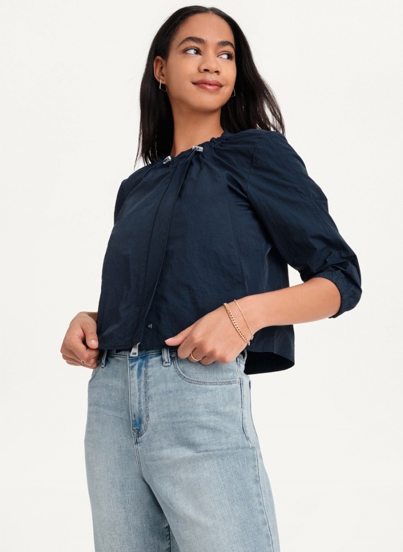 Women's Dkny Cropped With Elastic Collar Jackets Navy | U2427845