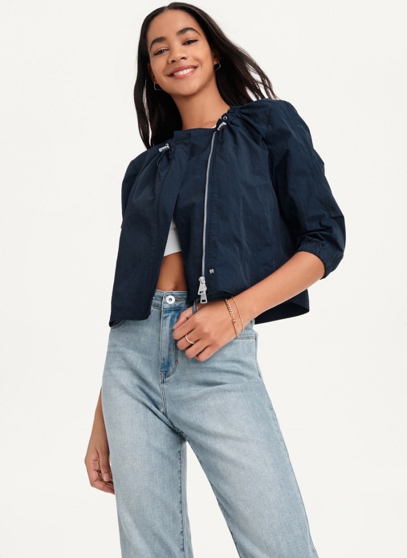 Women's Dkny Cropped With Elastic Collar Jackets Navy | U2427845