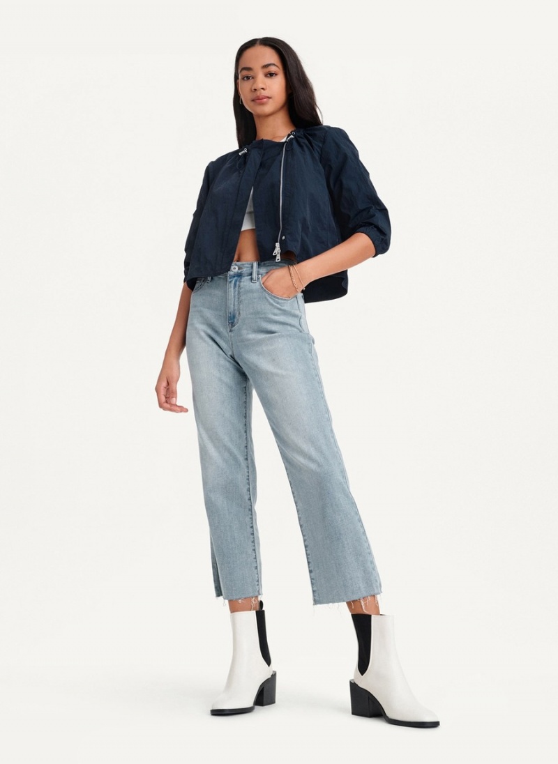 Women\'s Dkny Cropped With Elastic Collar Jackets Navy | U2427845