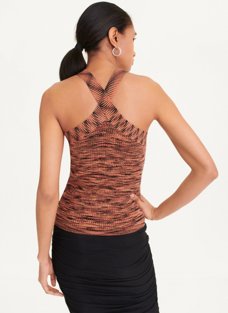 Women's Dkny Crossover Space Dye Top Sweater Tank Top Brown | J9906832