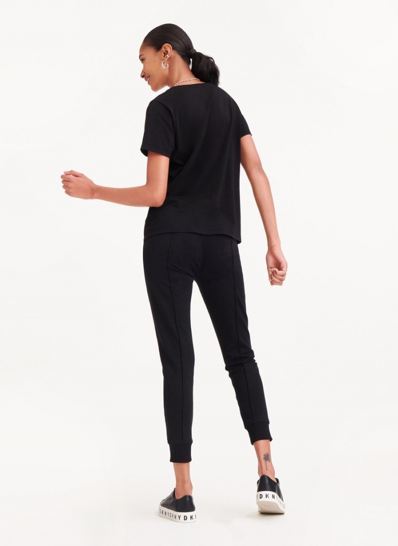 Women's Dkny Diagonal Rhinestone Logo T Shirts Black | D8905018