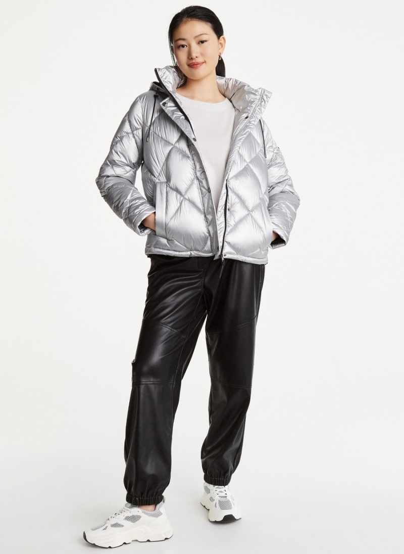 Women's Dkny Diamond Quilted Short Puffer Jacket Silver | I3463833