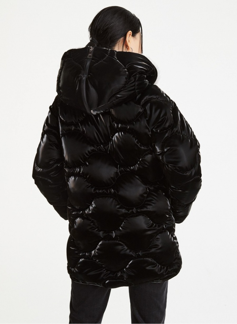 Women's Dkny Diamond Quilted With Faux Fur Zip Hood Puffer Jacket Black | F2761879
