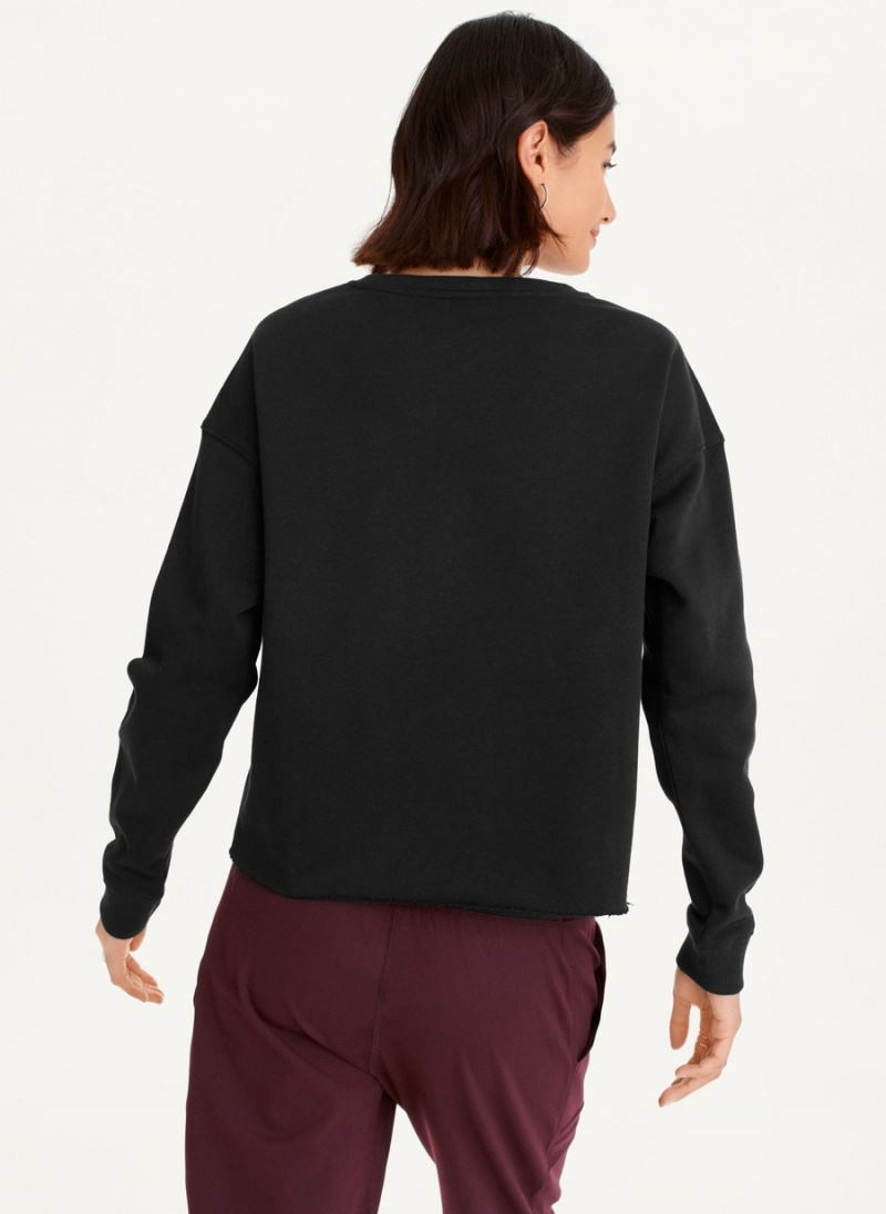 Women's Dkny Distressed Varsity Logo Raw Edge Crew Neck Pullover Black | N7166258